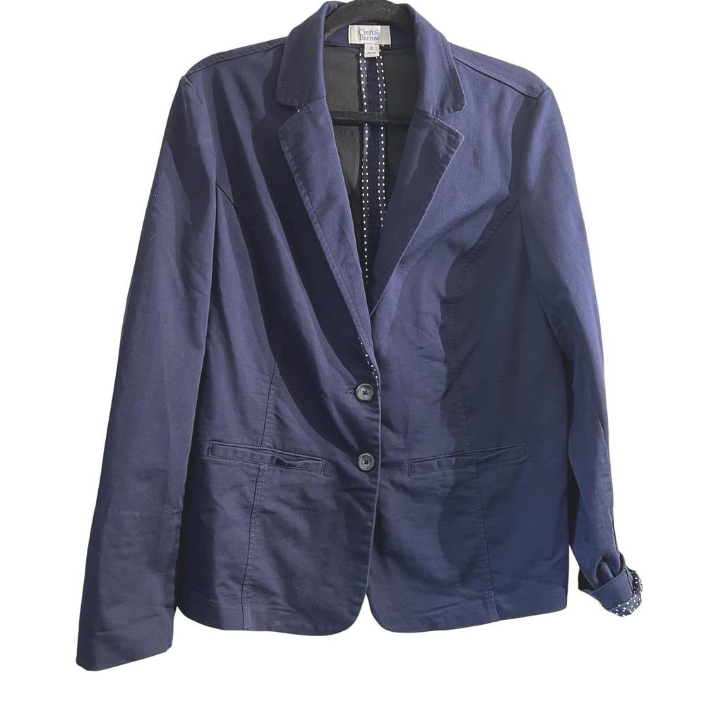 Croft‎ & Barrow Navy Blue Polka Dot Trim Stretch Blazer Jacket  Women's XL
